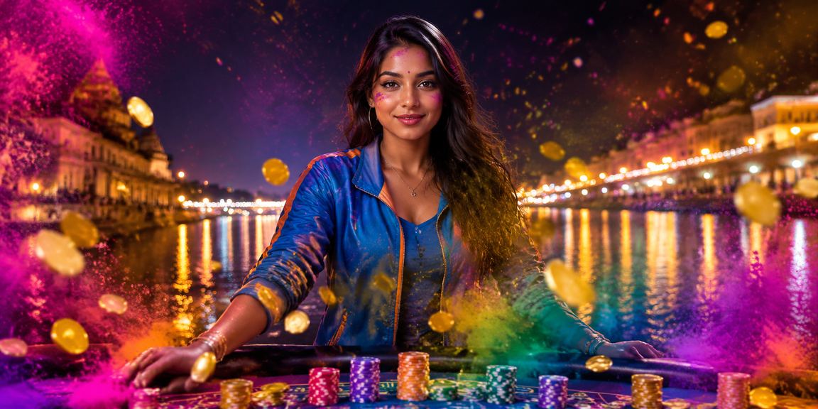 Players enjoying cricket betting and festival vibes on Ahmedabad riverfront during Holi