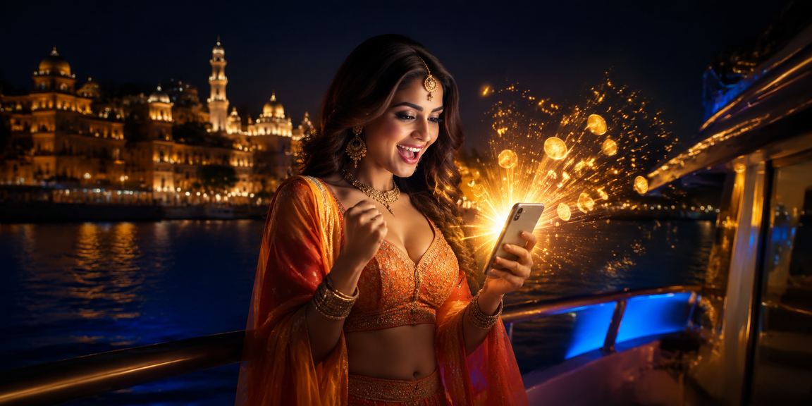 Traditional Andar Bahar gameplay in Lucknow with stylized blue and gold decor